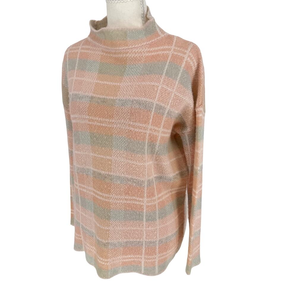 Lou & Grey XS Sweater Pink Grey Plaid Knit Cozy Grandmacore Crewneck Pullover (